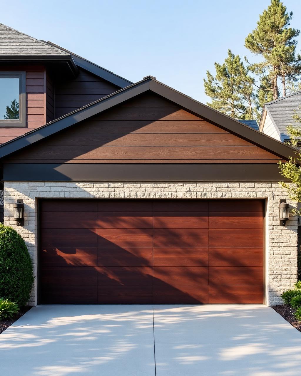 Wood-grain double garage door installation